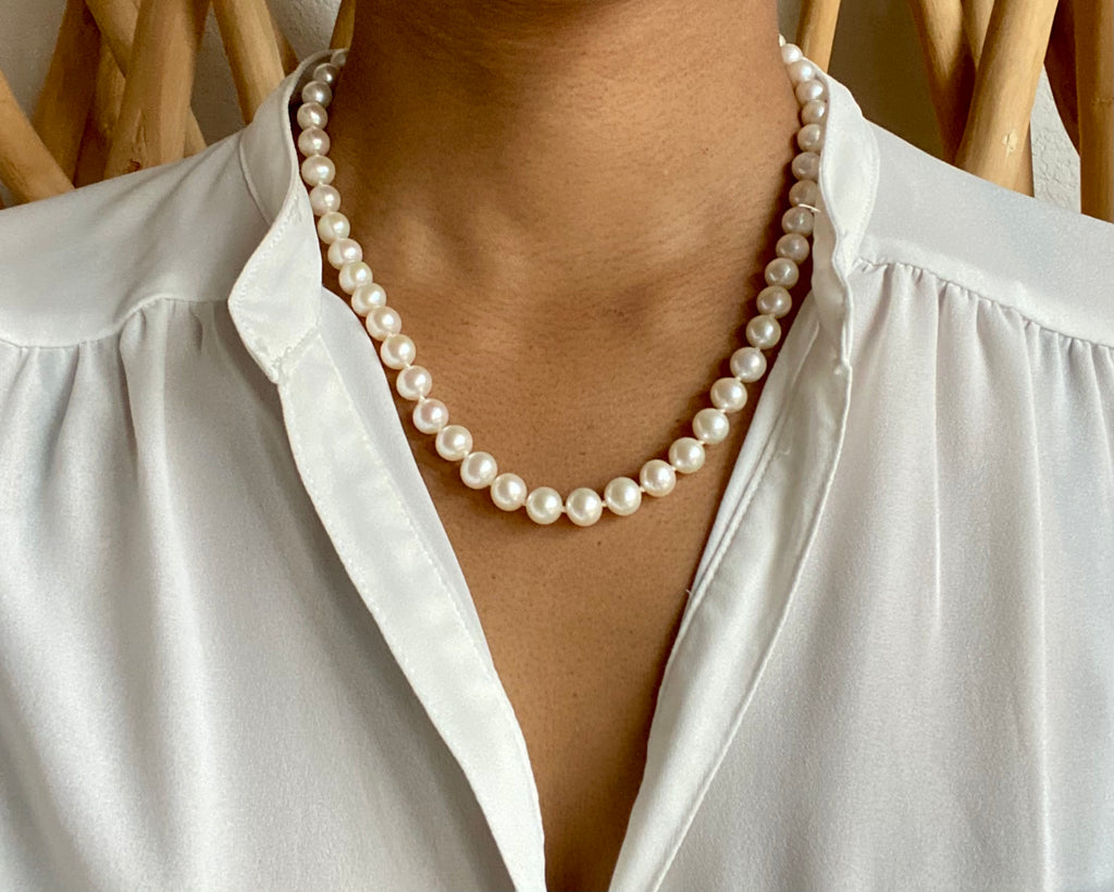 Double Strand White Fresh Water Pearls Necklace – ShoppingChalo